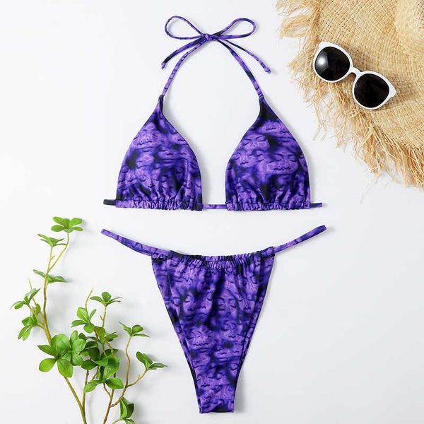 

purple bikini facial face drawstring strap swimsuit for women bikini swimwear