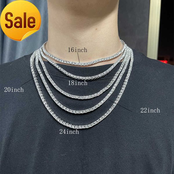 

tennis chain diamond necklace luxury shine crystal cut zircon mens womens necklaces fashion hip hop jewelry party gift, Black