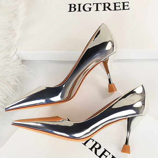 

sandals bigtree shoes patent leather woman pumps kitten heels metal heel women shoes 2023 new wedding shoes fashion women heels j230428, Black