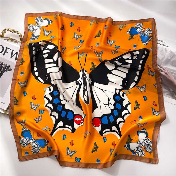 

scarves 70cm hair scarf for women square silk neck tie female summer floral print shawl hijab kerchief wraps hand wrist bufandan new j230428, Blue;gray