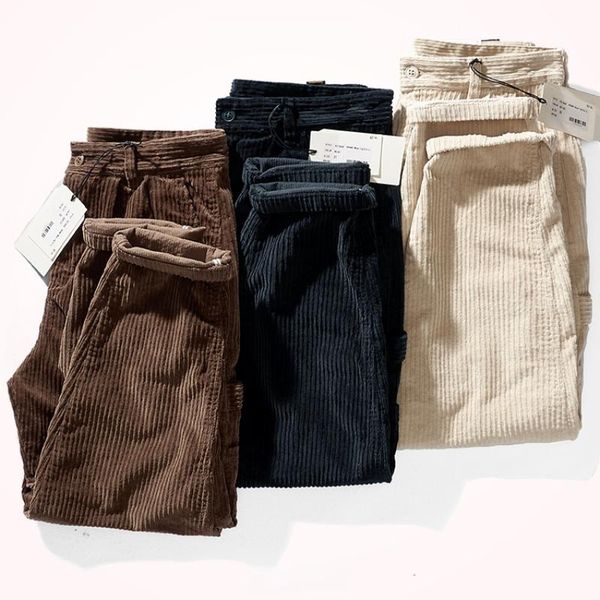 

pants 2022autumn and winter men 's clothing corduroy casual pants loose retro corduroy workwear with pocket skinny pants, Black