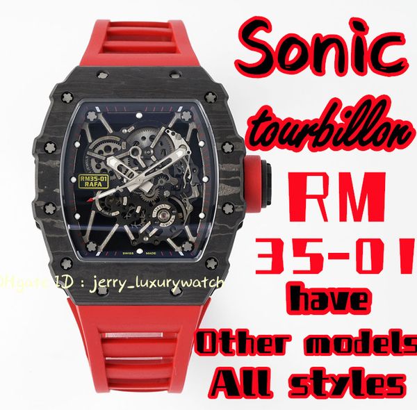 

sonic 35-01 rmul3 luxury men's watch integral mechanical movement, ntpt black carbon fiber sapphire crystal mirror imported natural rub, Slivery;brown