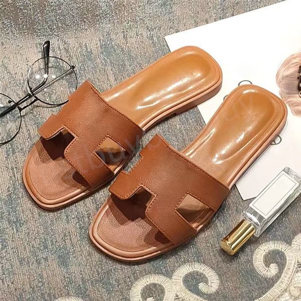 

luxury leather slippers designer sandals women flat shoes summer beach sandal h slides flip flops womens sliders ladies orans slipper fashio, Black