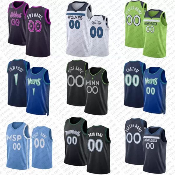 

custom basketball jerseys rudy 27 gobert minnesotas custom 7 wendell moore jr. timberwolve karl anthony 32 towns anthony 1 edwards d 'a, Black