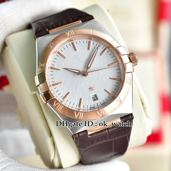 

new 39mm automatic mens watch 131.23.39.20.02.001 silver dial date rose gold bezel brown leather strap gents popular watches 14 colors, Slivery;brown