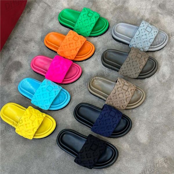 

designer slipper for women luxury men sandals thick platform with box shoe pool summer classic outdoor pillow easy to wear comfort beach fla, Black