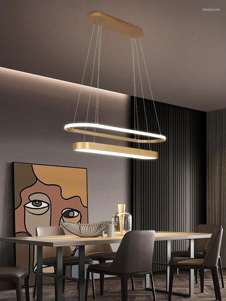 

Modern Chandeliers Led Pendant Lamp For Kitchen Dining Room Restaurant Gold Metal Ring Ceiling Hanging Chandelier Home Decor Light Fixture