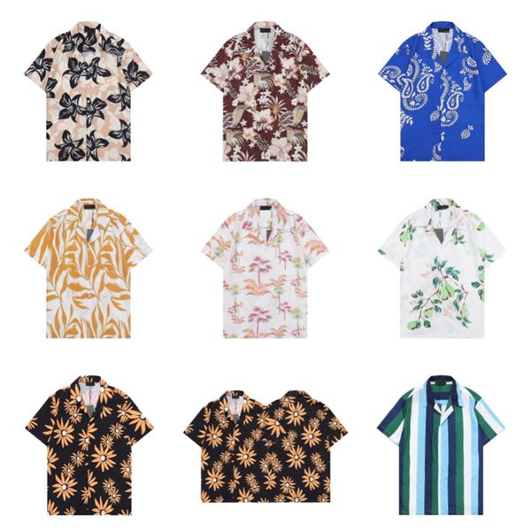 

fashion hawaii floral letter print beach shirts men's designer silk bowling shirt casual shirts men summer short sleeve loose dress shi, White;black