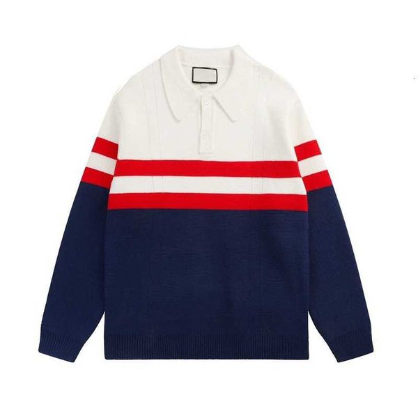 

Men's Hoodies Sweatshirts Correct version of color matching polo shirt knitted college style sweater casual loose men's and women's pullover 7DAM, Picture color