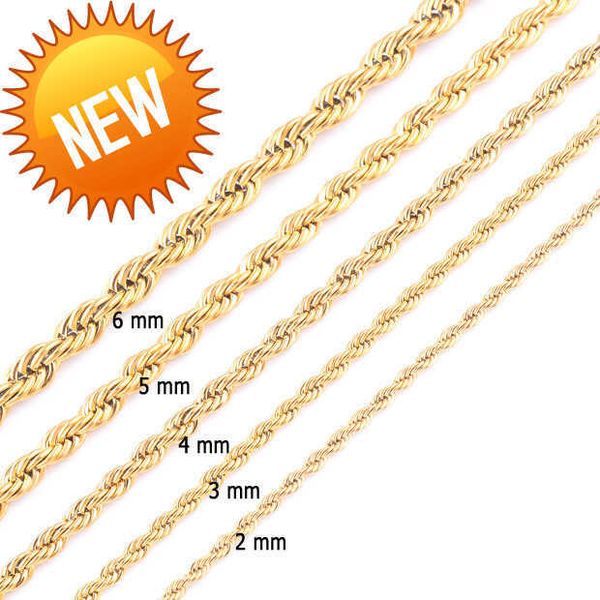

gold plated rope chain stainless steel necklace for women men golden fashion twisted rope chains jewelry gift 2 3 4 5 6 7mm, Silver