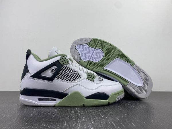 

2023 authentic 4 wmns seafoam basketball shoes 4s olive oil green men sports outdoor sneakers with original box aq9129-103 us14, Red;white
