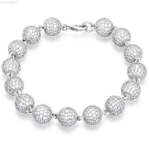 

drop shipping hip hop jewelry 10mm silver plated aaa zircon crystal beaded bracelet for mens women