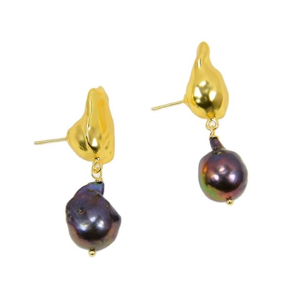 

dangle natural black baroque pearl gold plated keshi pearl inside stud earrings handmade for women lady party gifts, Silver