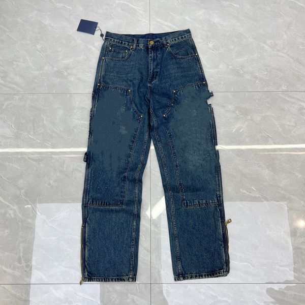 

23ss men's fashion jeans casual street women's pocket couple personality characteristic denim pants l04302, Blue