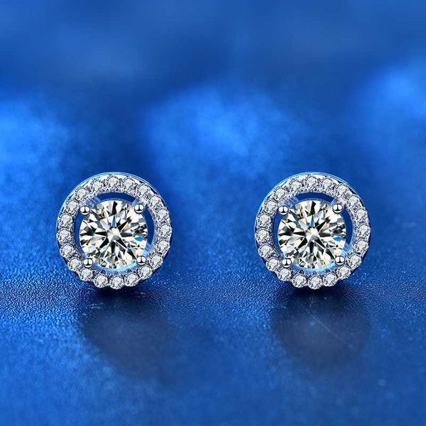 

charm 10k white gold post 0.5ct 5mm d-e-f color created moissanite stud earring with jackets s925 sterling silver push back, Golden