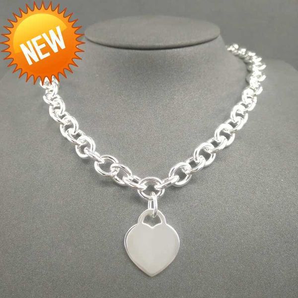 

s925 sterling silver necklace for women classic heart-shaped pendant charm chain necklaces luxury brand jewelry necklace q0603