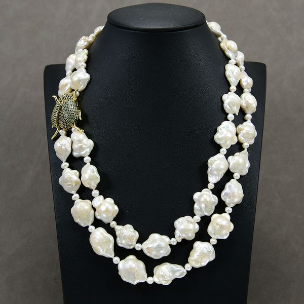 

guaiguai jewelry freshwater white flower keshi baroque pearl necklace cz pave beetle pendant handmade for women real gems stone lady fashion, Silver