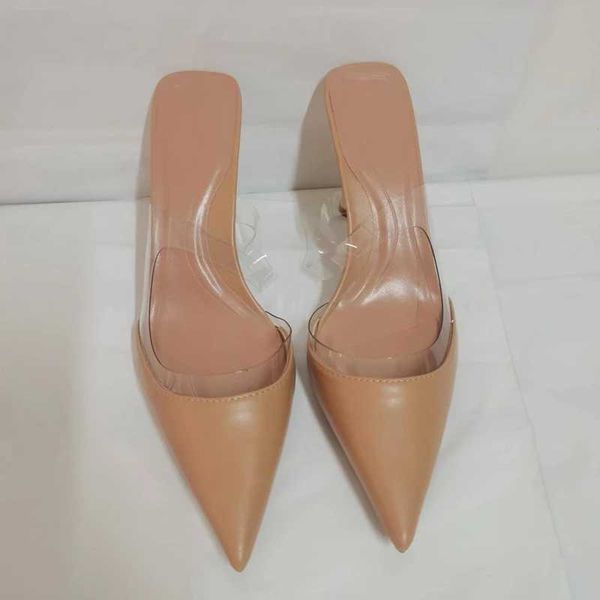 

new sandals womens high heel leather summer woman transparent strap pumps wedding heels female pointed toe slingback shoes 230406, Black