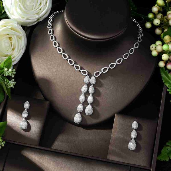 

link, chain cubic zirconia crystal women earrings necklace sets for brides wedding costume jewelry set, Black