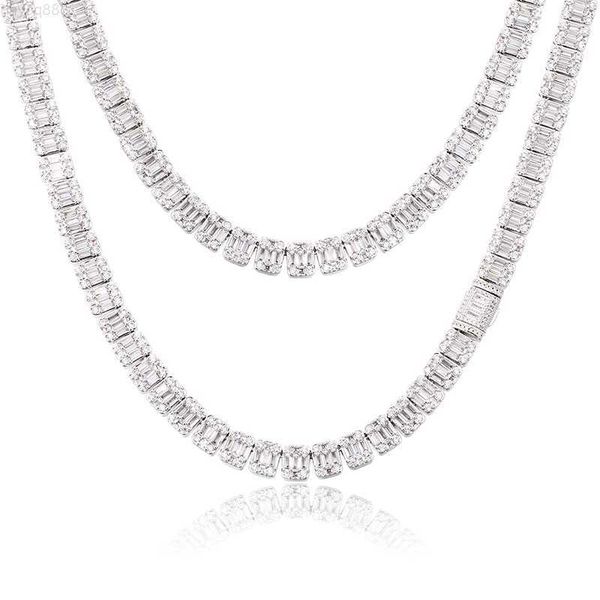 

drop shipping new arrival gold filled 9mm square cz diamond tennis chain hip hop men women statement jewelry necklace, Silver