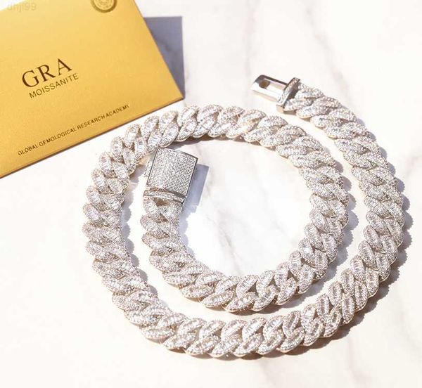 

rts 15mm luxury necklaces 925 sterling silver baguette moissanite diamond cuban link chain hip hop necklace