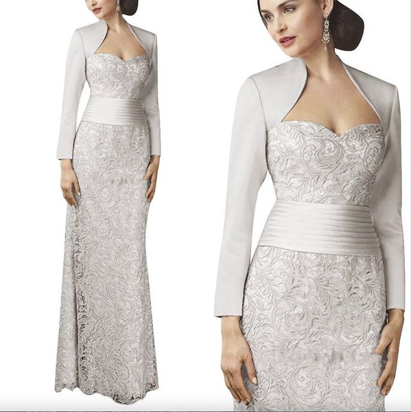 

new lace silver mother of the bride dresses with jacket wedding party formal evening gowns lace appliqued mothers groom dress, Black;red