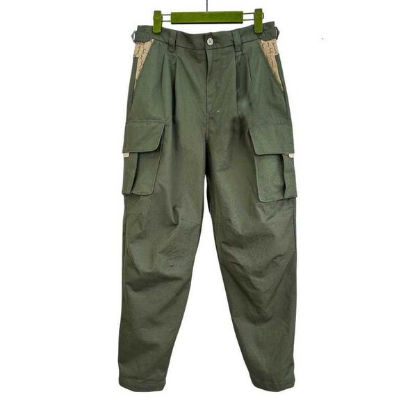 

Men's Pants high version early autumn jacquard distreed cotton fashionable ins casual loose men's and women's work pants 3QX0, Army green