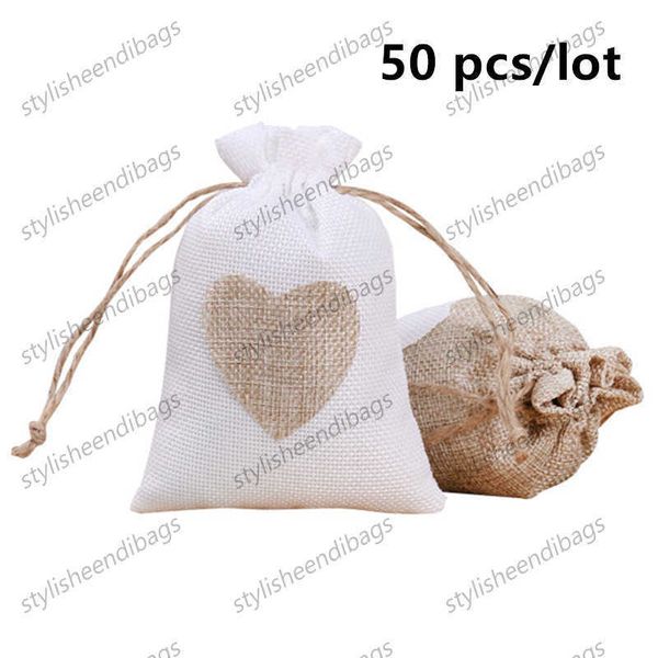 

stylisheendibags shoulder bags 50 pcs/lot heart shape jute drawstring bags 10x14cm jewelry small pouches wedding christmas gift package pock
