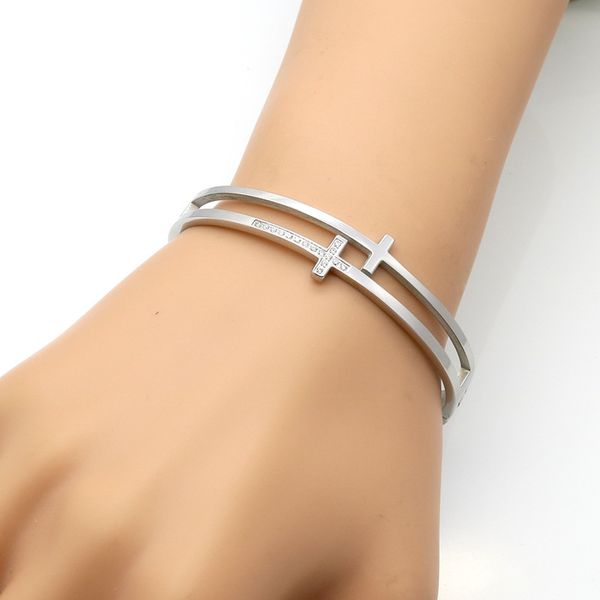 

luxury cz micro pave cross bangle bracelet for women gift, Black
