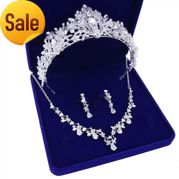 

wholesale women's x002 bride jewelry wedding necklace crown three-piece gift box for new headdress wedding dress accessories, Slivery;golden
