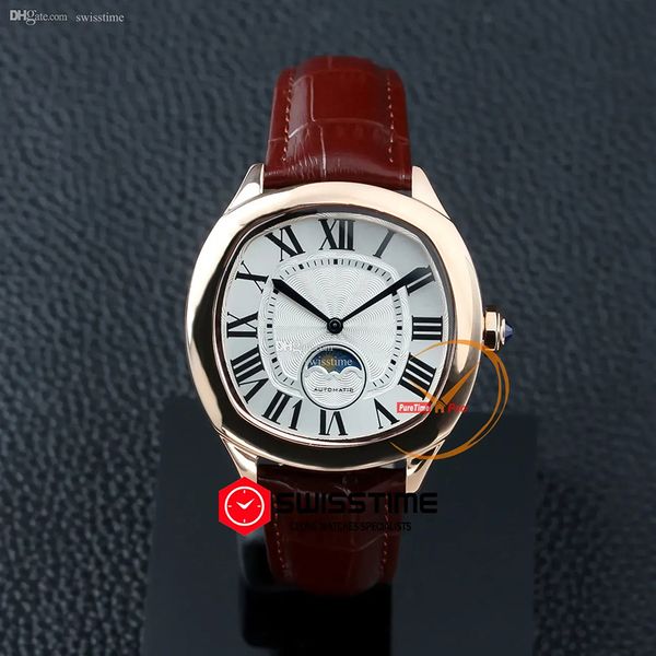 

drive wgnm0008 automatic moon phase mens watch rose gold silver texture dial big roma markers brown leather strap reloj hombre montre homme, Slivery;brown