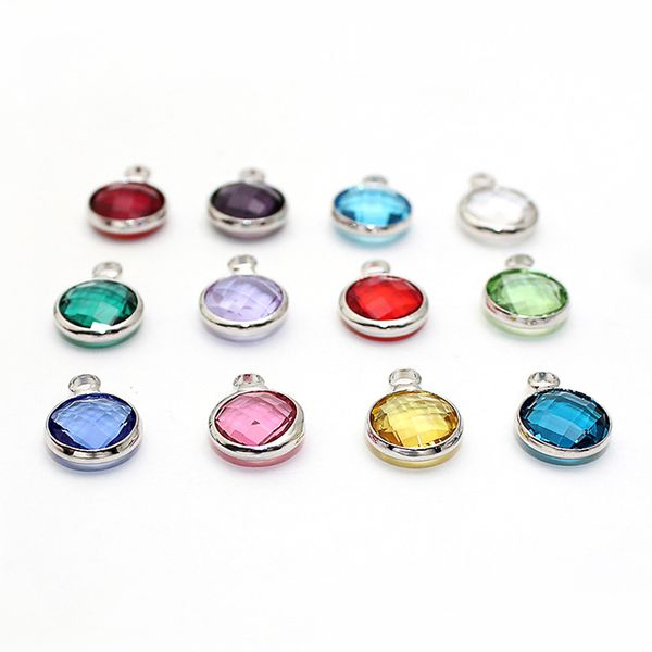 

new trendy 8.6mm round crystal birthstone silver charm beads for wholesale (no chain), Bronze;silver