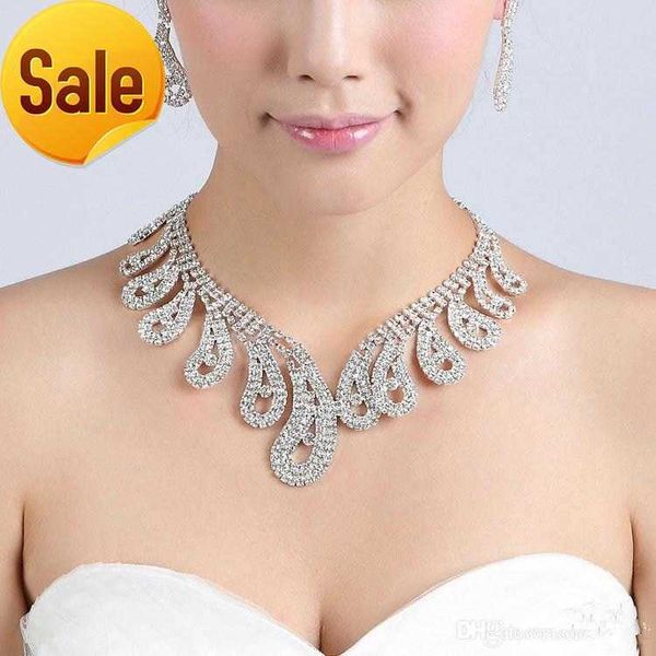 

2020 crystal bridal jewelry set silver plated necklace diamond earrings wedding jewelry sets for bride bridesmaids women bridal accessories