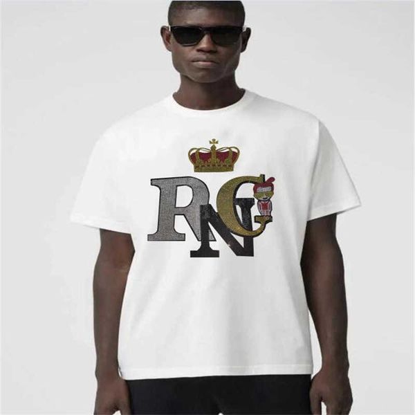 

short sleeved t-shirt trendy brand men's clothing youth men's diamond t-shirt special, White;black