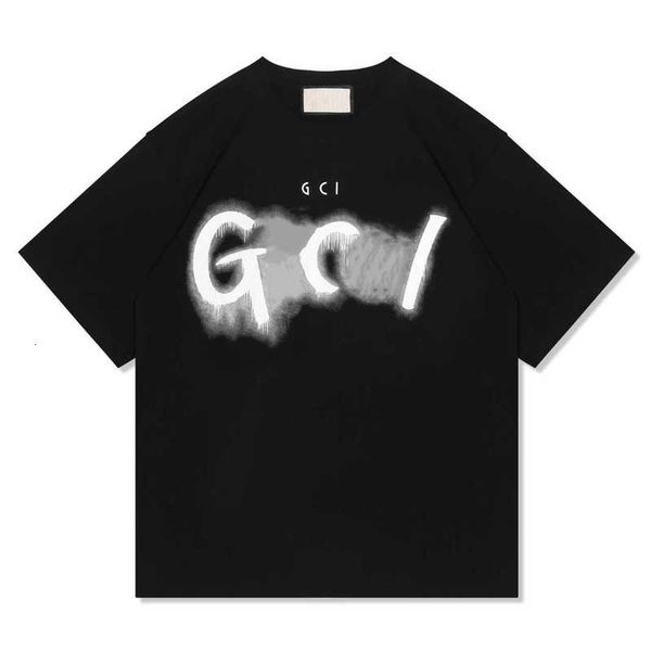 

Men's T-Shirts G Family Letter Foam Printing Casual Versatile Round Neck Loose and Transparent Women's Same Short sleeved T-shirt GIJM, Black