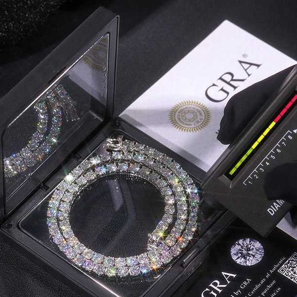 

hip hop iced out tennis necklace 925 sterling silver 9k 14k 18k gold 3 mm d color vvs1 moissanite tennis necklace for women