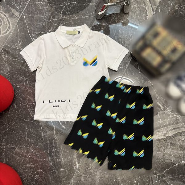 

summer 2023ss kids designer tracksuits sets white polo t shirts with black shorts two pieces sets brand boys sports sets high end children s