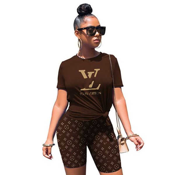 

2023 brand designer women letter tracksuits summer casual 2 piece set short sleeve t-shirt shorts fashion sports suit crew neck outfits pull, Gray