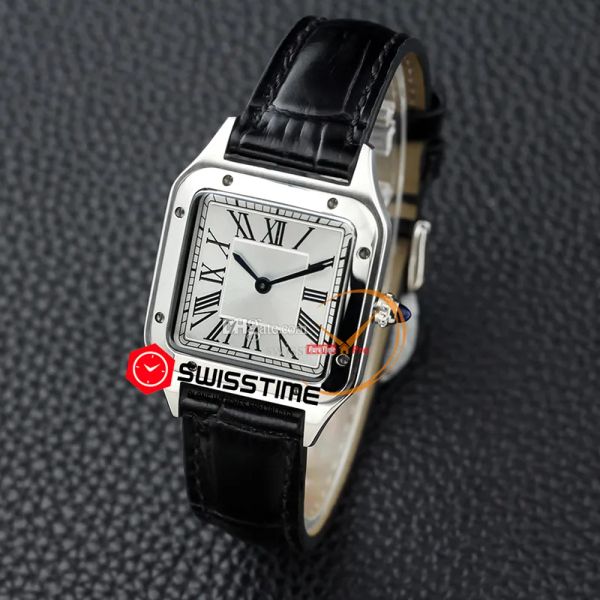 

dumont wssa0023 w2sa0012 swiss quartz ladies womens watch small 27.5mm steel case silver roman dial black leather strap reloj hombre montre, Slivery;brown