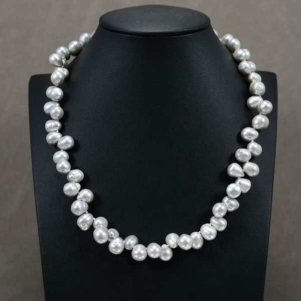 

beaded necklaces freshwater cultured silver gray pearl drilled choker necklace 18" silver plated clasp lady jewelry gifts