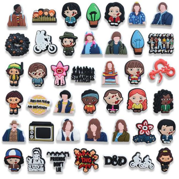 

manufacturer croc charms wholesale stranger thing croc soft pvc shoe accessories decorations clog shoe charms buckles fit sandals, White;pink