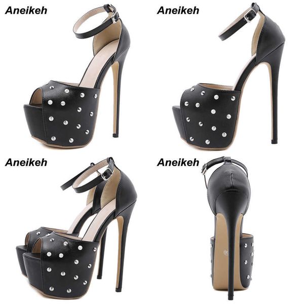 

sandals new rivet platform pu head peep toe ankle-wrap stiletto heels sandals sandalias de las mujeres buckle party novelty 230316, Black