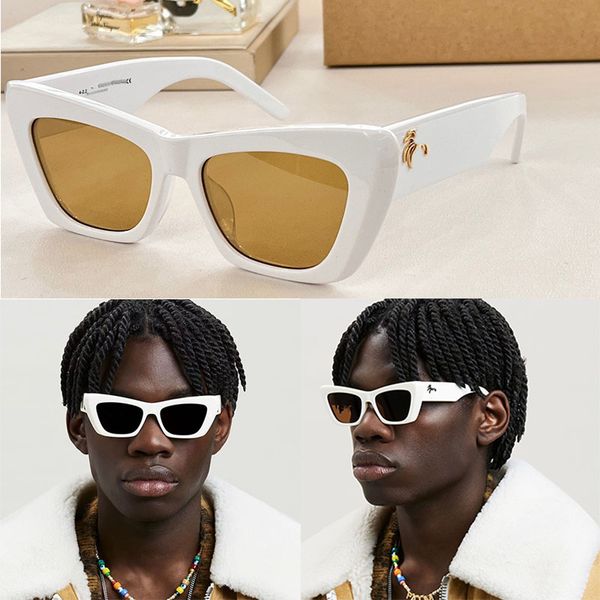 

Punk hip-hop style cat eye acetate coconut tree sunglasses designer rectangular frame metal pattern logo on temples 012F music festival leisure vacation men women