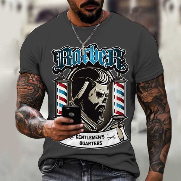 

new short sleeve men's casual barber shop printed casual t-shirt, White;black