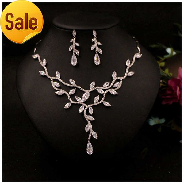 

zircon wedding jewelry sets choker necklace wedding necklaces and earrings for women floral wedding accessories, Silver