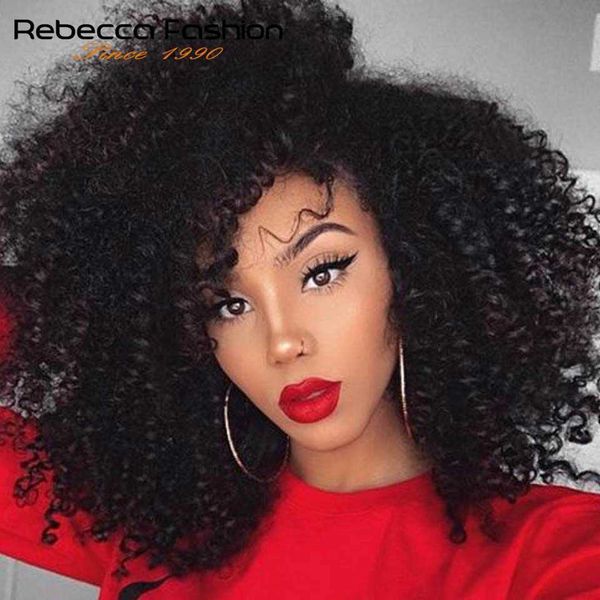 

synthetic wigs jerry curly part lace human hair wigs with baby brazilian short bob for women pre-plucked wig rebecca 230227, Black