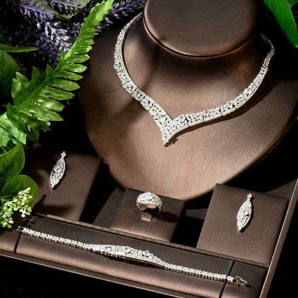 

link, chain classic 4pcs earring and necklace set for women bridal simple zircon bridal jewelry sets, Black