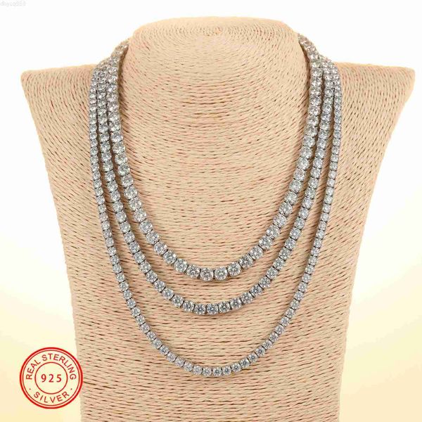 

2023 fashion jewelry iced out white gold plated 925 sterling silver aaaaa cz diamond cluster tennis chain necklace for women