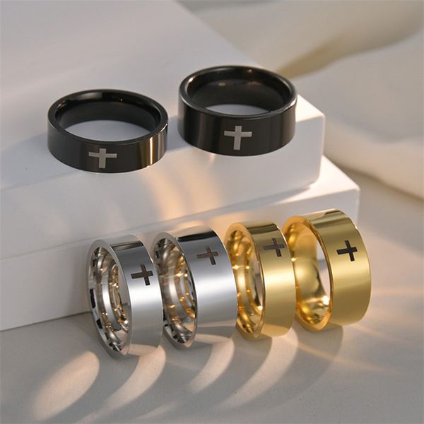 

6mm 8mm couple cross rings stainless steel mens designer ring silver gold ring for woman party south american valentines day gift us size 6-