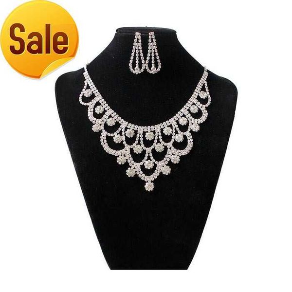 

fashion austrian crystal wedding jewelry set statement necklaces earrings sets for bridal accessories party jewelry set, Silver